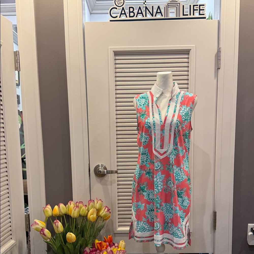 Cabana Life Vibrant Coral and Aqua Dress
